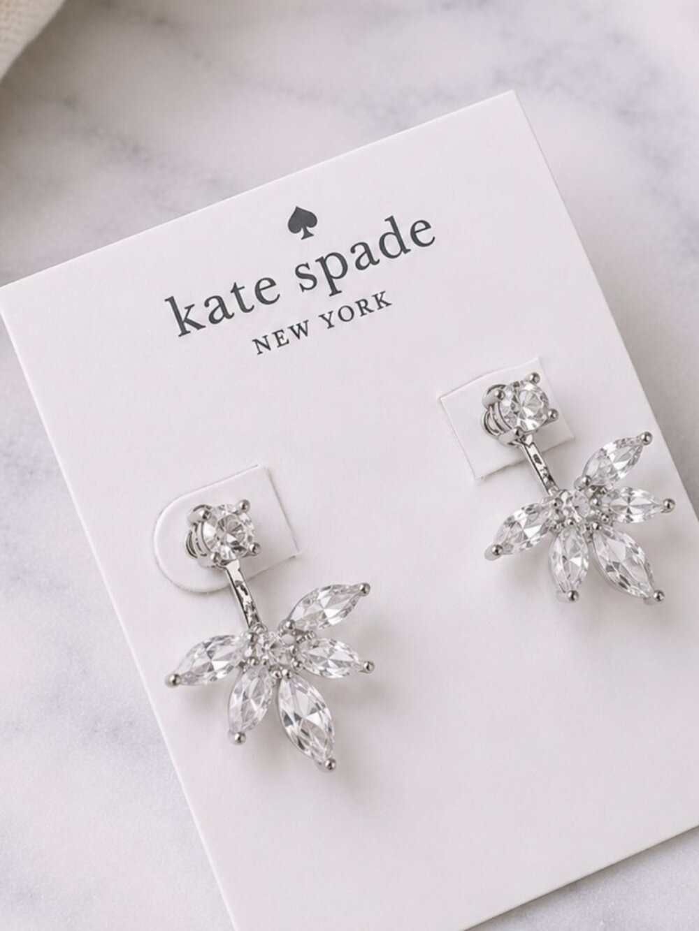 Kate Spade Crystal Floral Drop Earrings Silver Clear Earrings